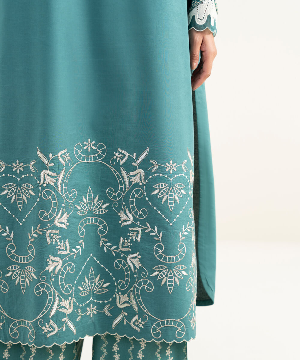 Women's Unstitched Lawn Embroidered Green 2 Piece Suit