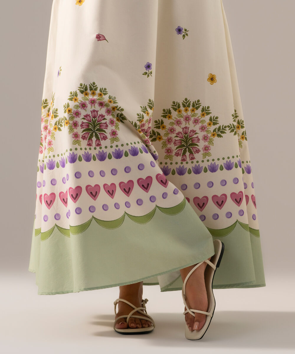 Women's RTW Poplin Printed Off White Skirt