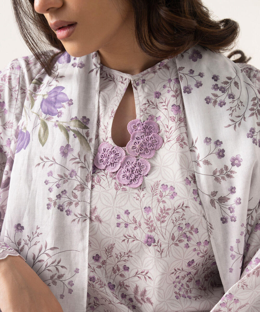 Women's Unstitched Lawn Printed Purple 3 Piece Suit