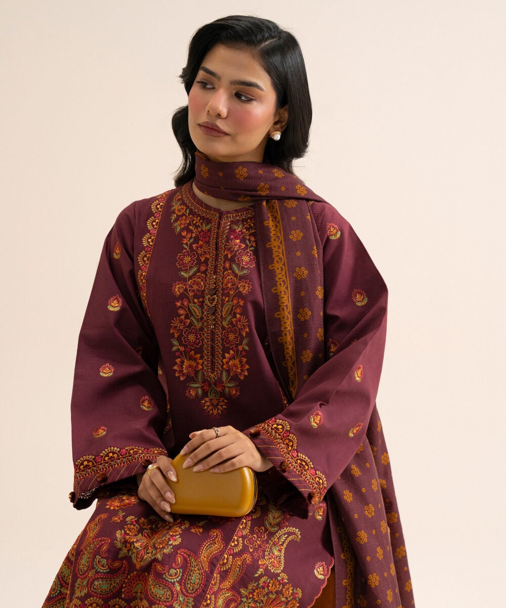 Women's Unstitched Light Khaddar Embroidered Multi 3 Piece Suit