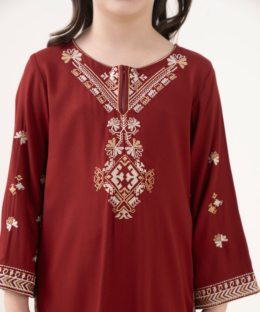 Girl's Bedford  Embroidered Maroon 2 Piece Suit