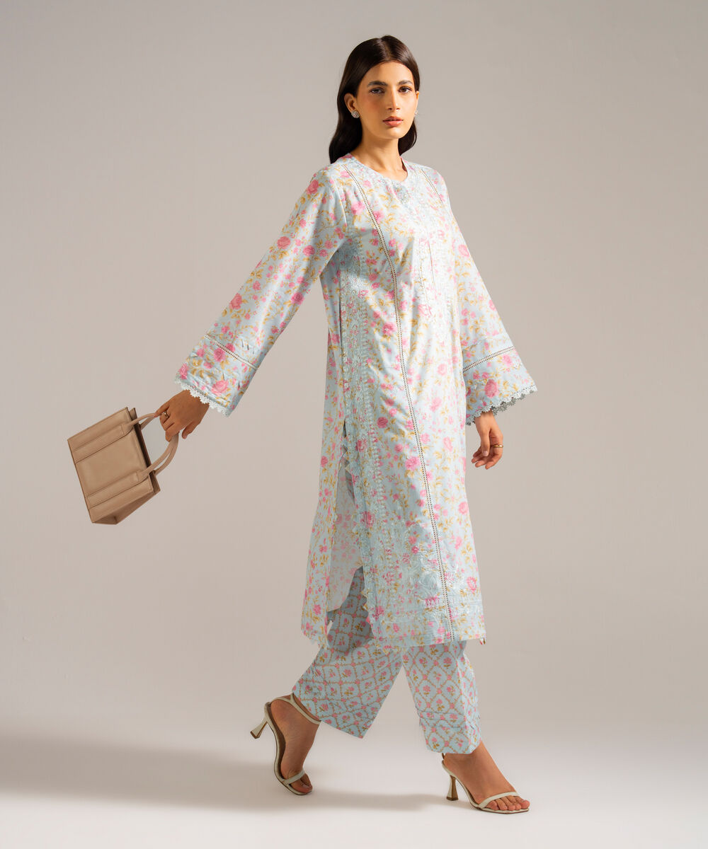 Women's RTW Lawn Embroidered Blue 2 Piece Suit