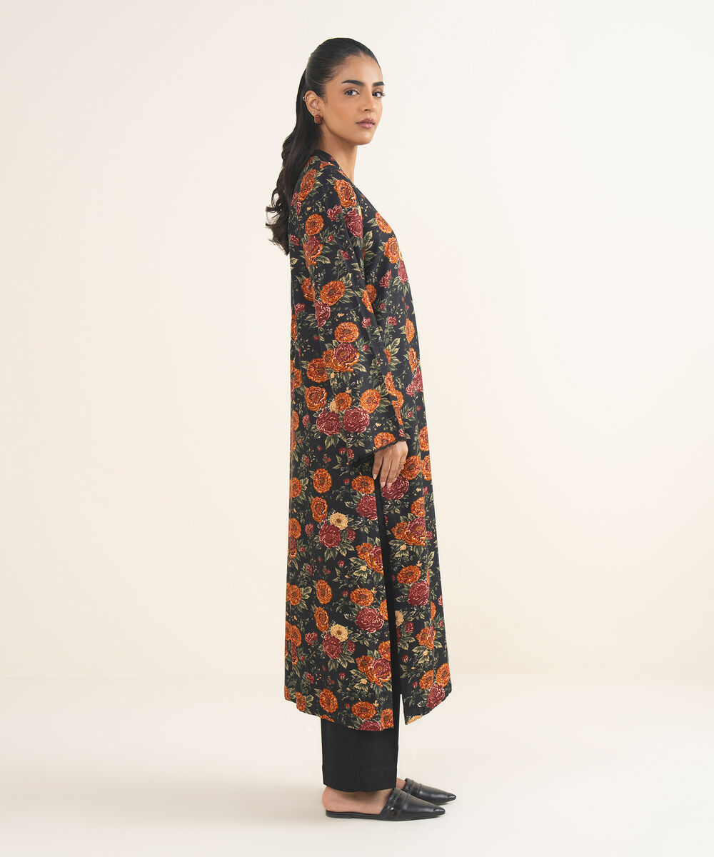 Women's RTW Herringbone Printed Black A-Line Shirt