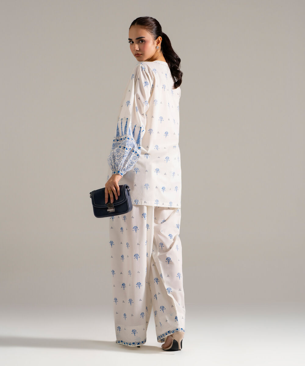 Women's RTW Lawn Printed White Straight Shirt