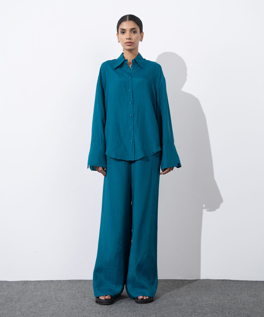 Women's Western Wear Zinc Button Through Shirt With Exaggerated Cuffs