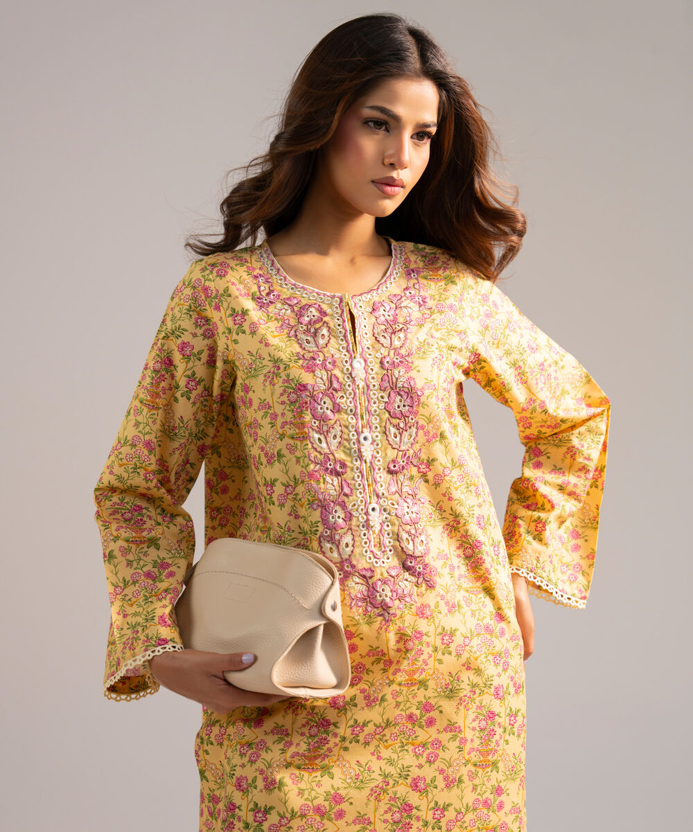 Women's RTW Zari Lawn Embroidered Peach 2 Piece Suit