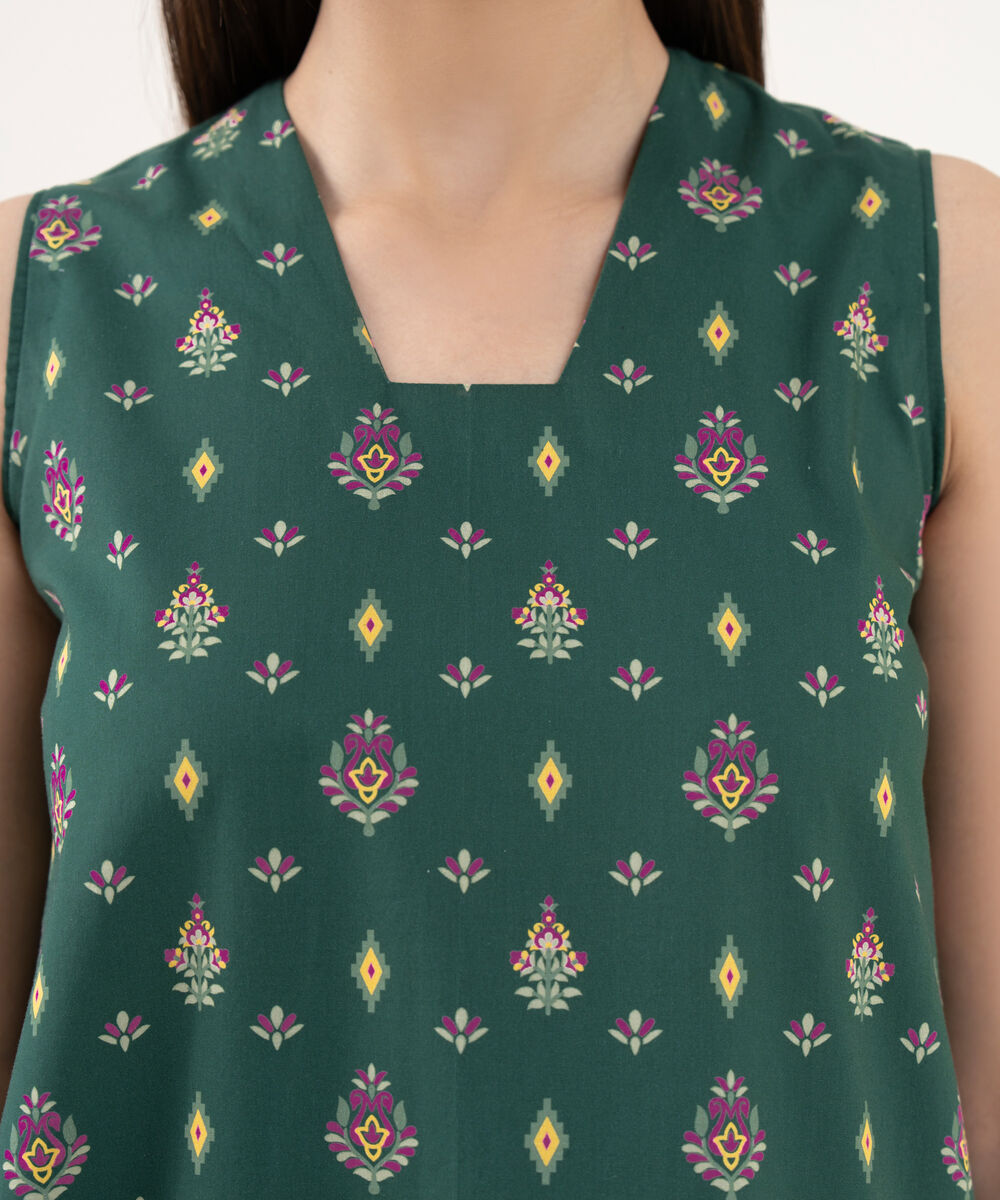 Women's Unstitched Lawn Printed Green 2 Piece Suit