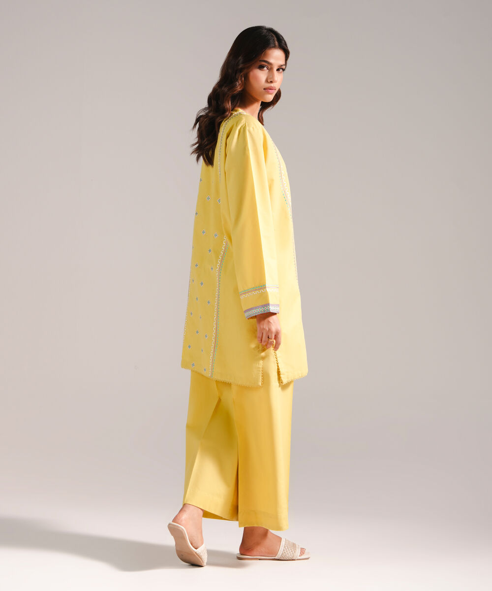 Women's RTW Zari Lawn Embroidered Yellow Straight Shirt