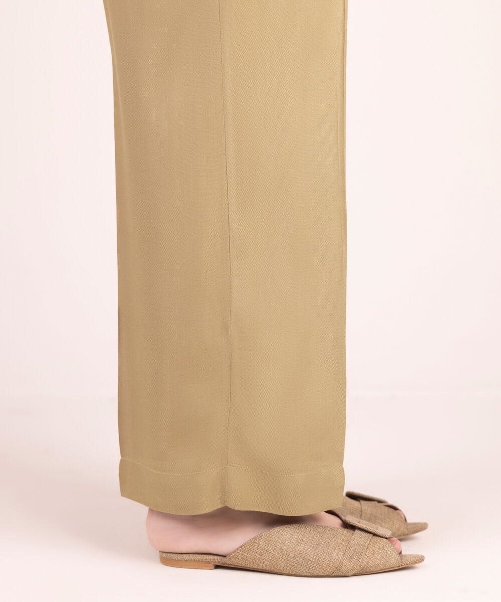 Women's RTW Bedford Solid Beige Straight Pants