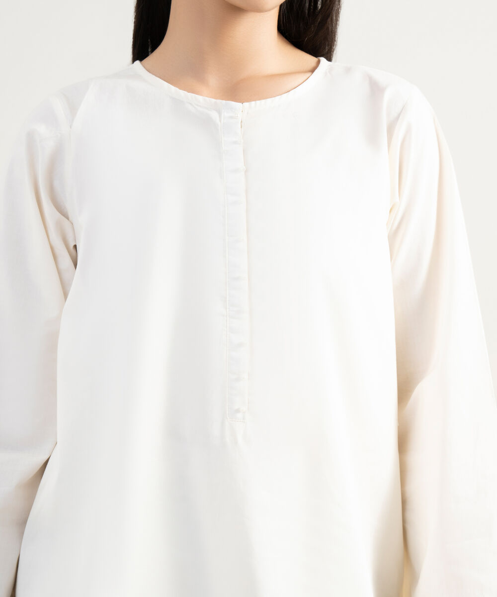Women's RTW Lawn Solid Off White Straight Shirt
