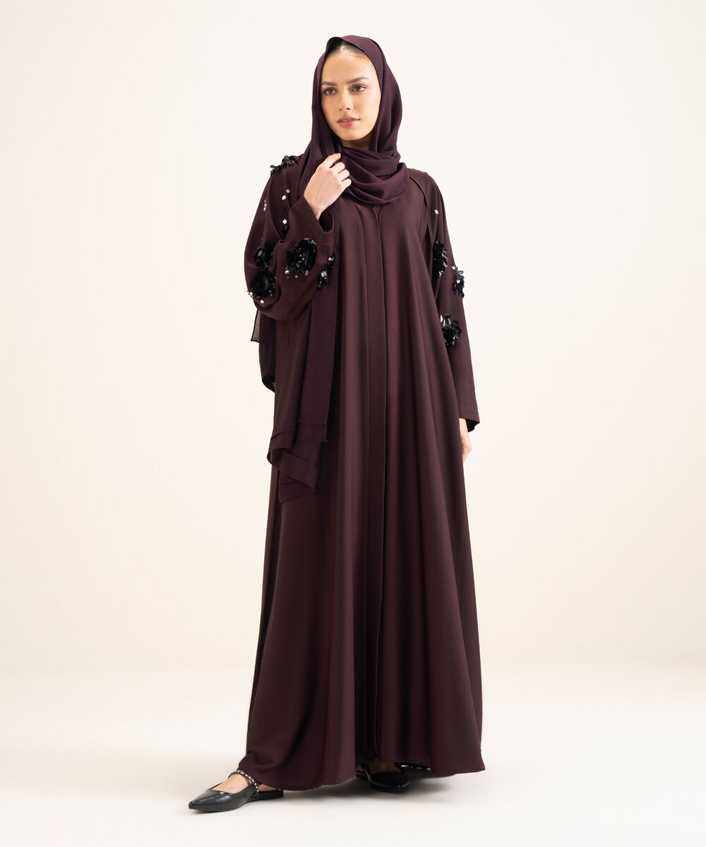 Women's Grey Sequin Embellishment Abbaya Set