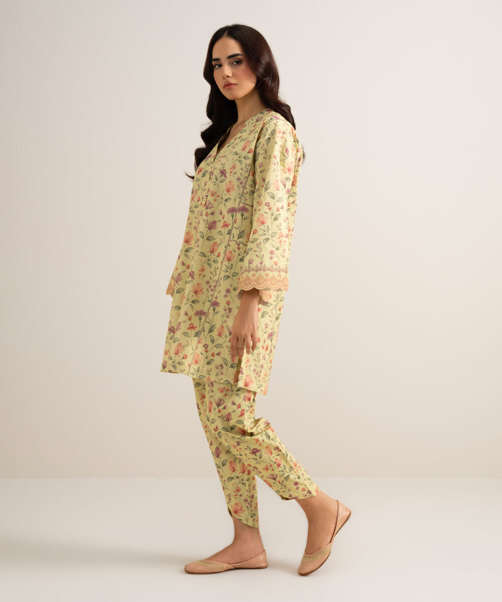 Women's Unstitched Lawn Printed Yellow  2 Piece Suit