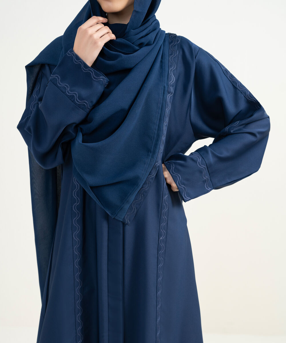 Women's Blue Embroidered Abaya Set
