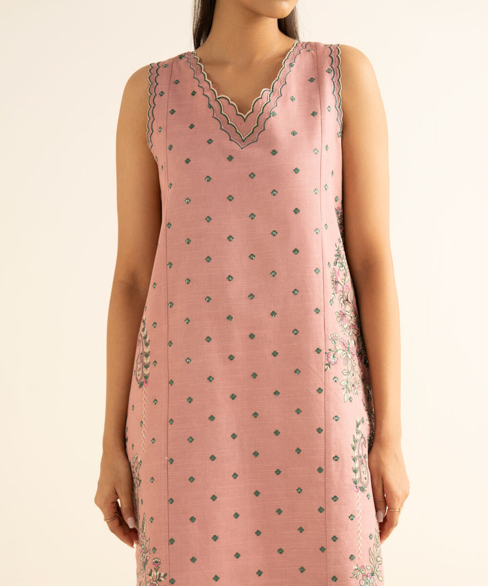 Women's Unstitched Light Khaddar Embroidered Pink 3 Piece Suit