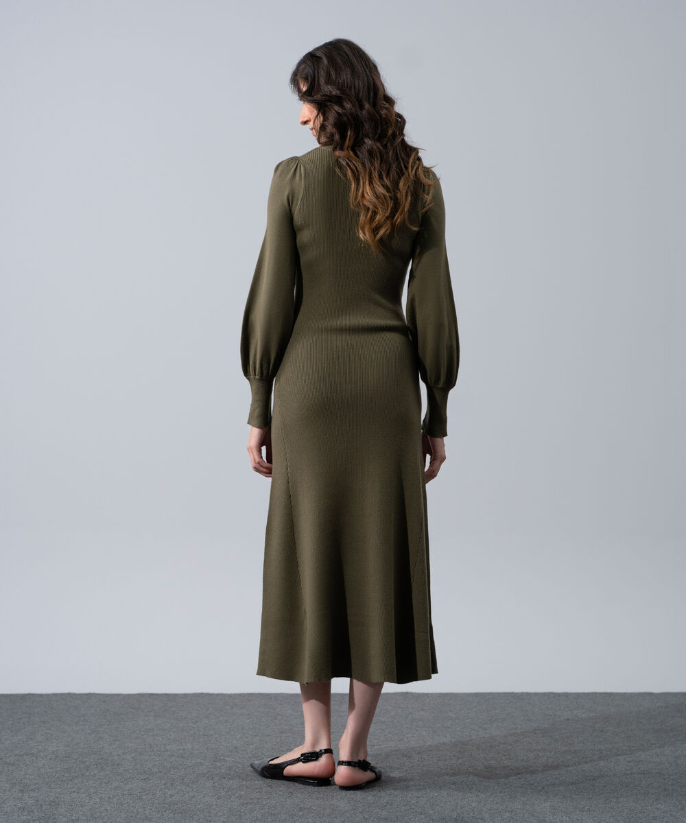 Women's Western Wear Green Ribbed Knit Dress