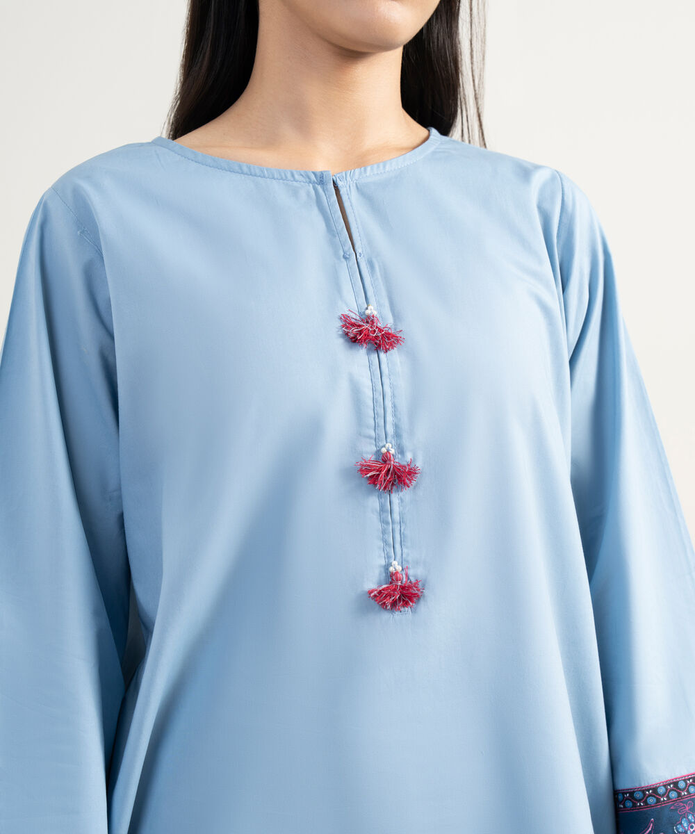 Women's RTW Lawn Solid Blue Straight Shirt