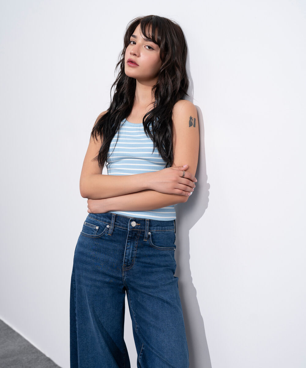 Women's Western Blue And White Striped Sleeveless Tank Top