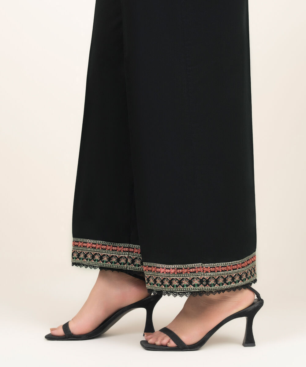 Women's RTW Cambric Embroidered Black Culottes