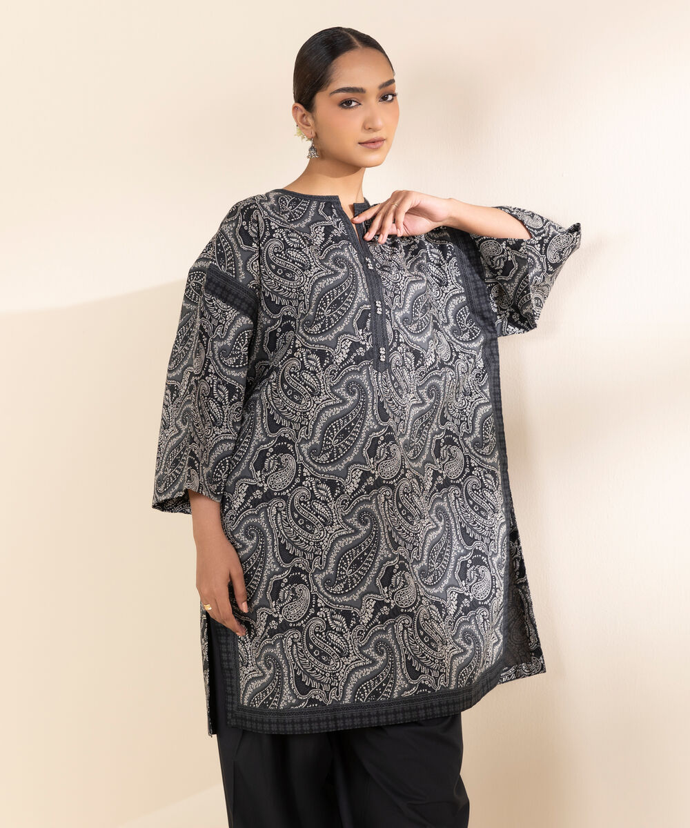 Women's Unstitched Lawn Printed Black 2 Piece Suit