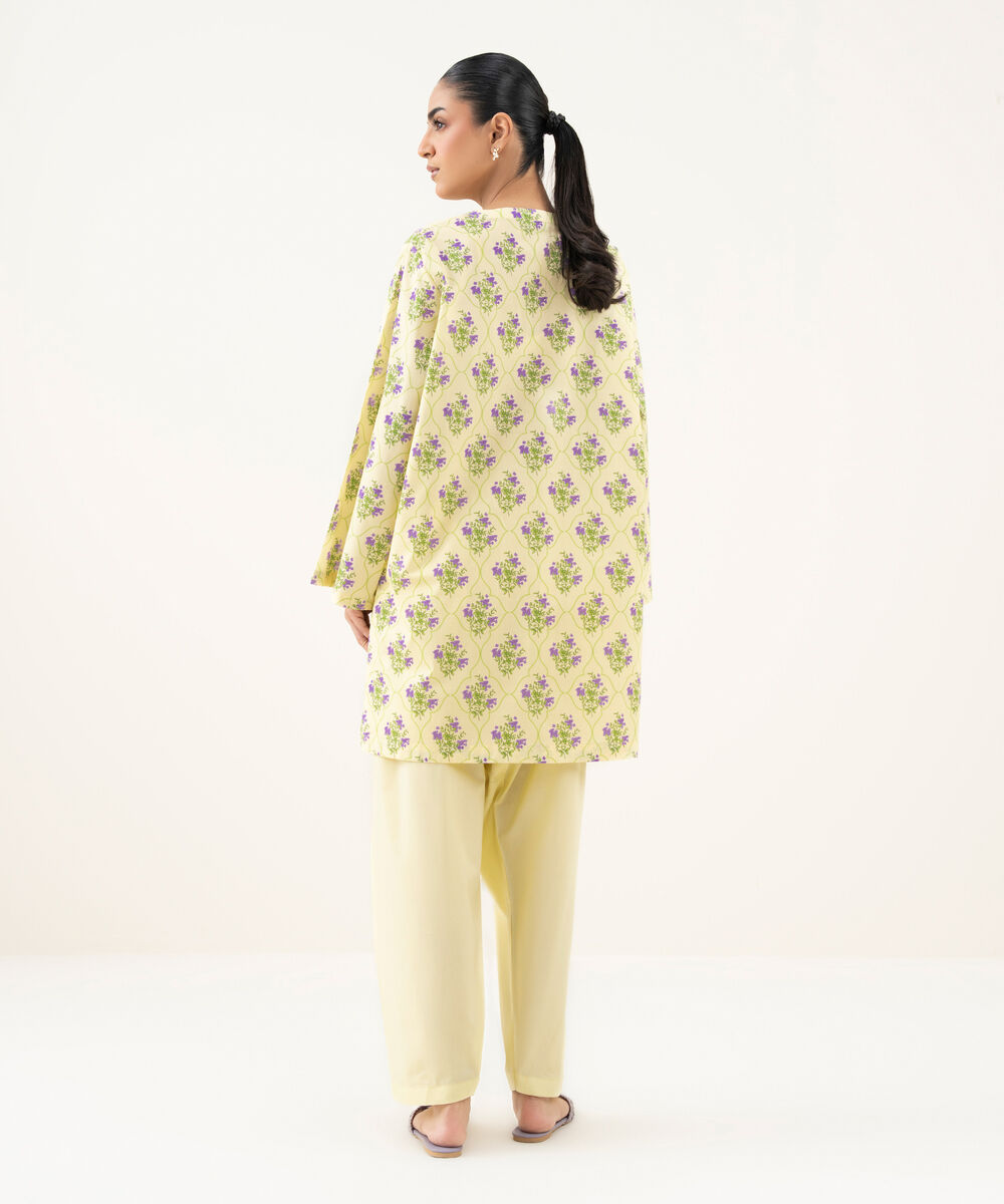 Women's RTW Cambric Printed Yellow Drop Shoulder Shirt