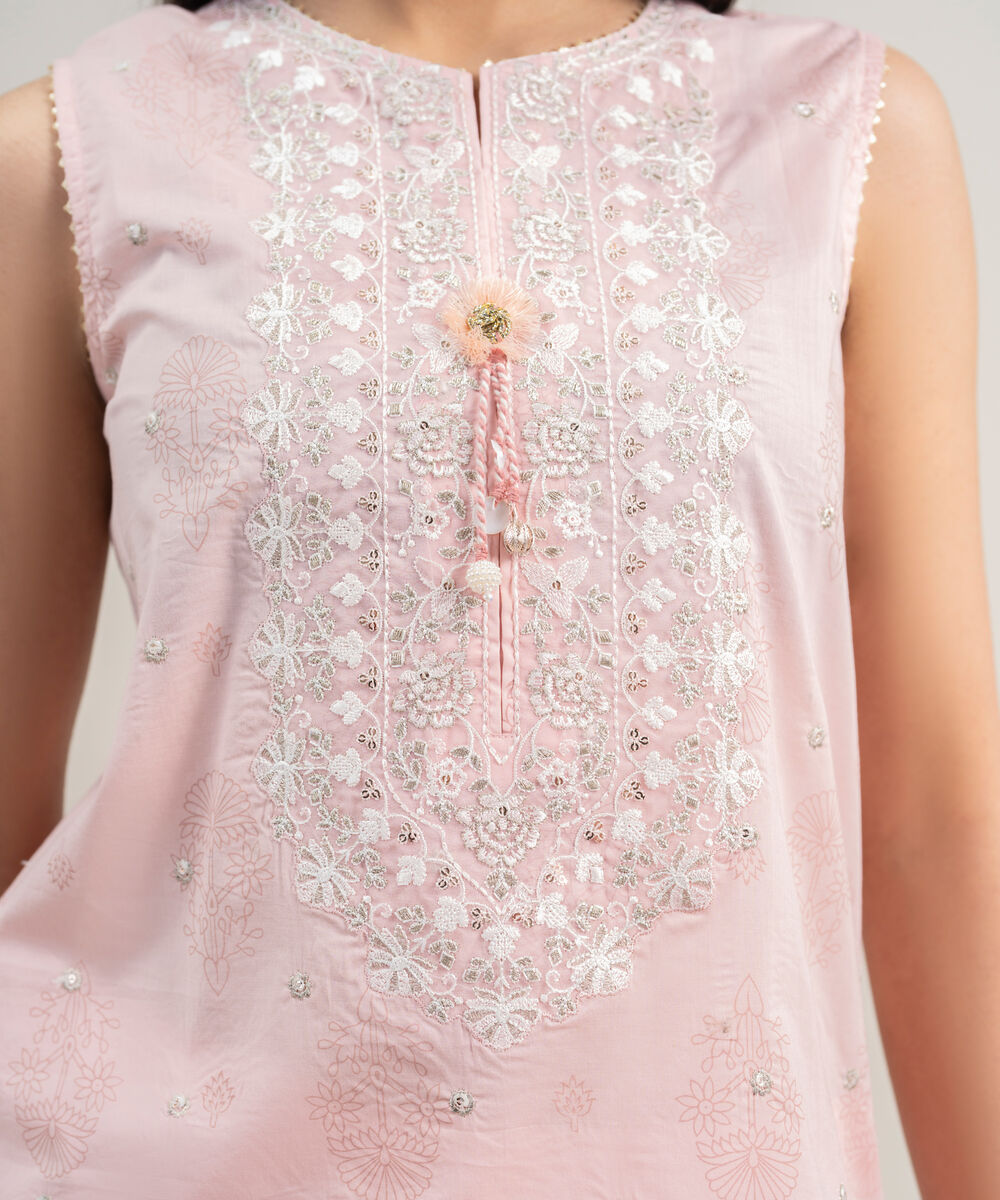 Women's RTW Lawn Embroidered Baby Pink 3 Piece Suit