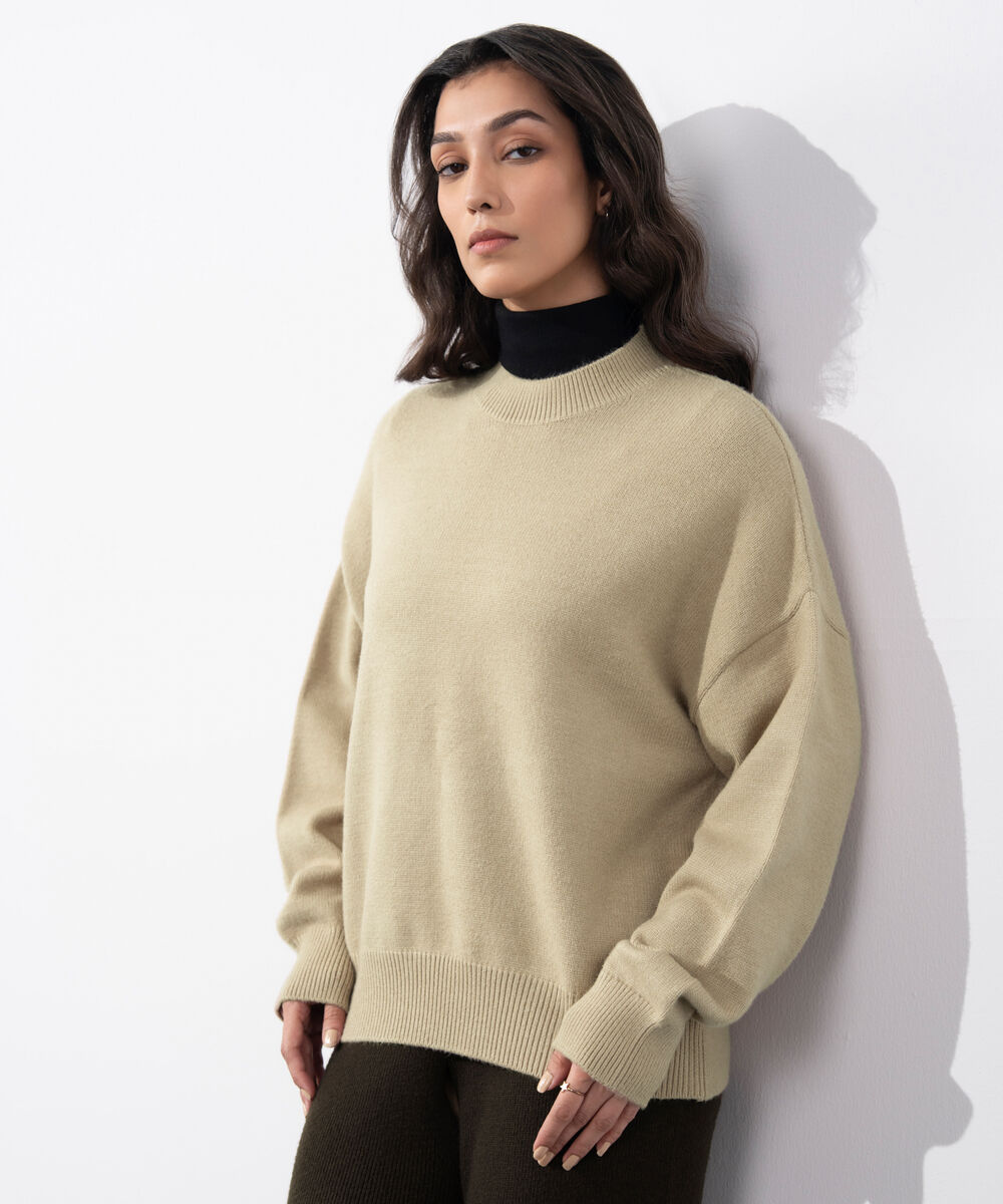 Women's Western Wear Beige Soft Touch Knit Sweater