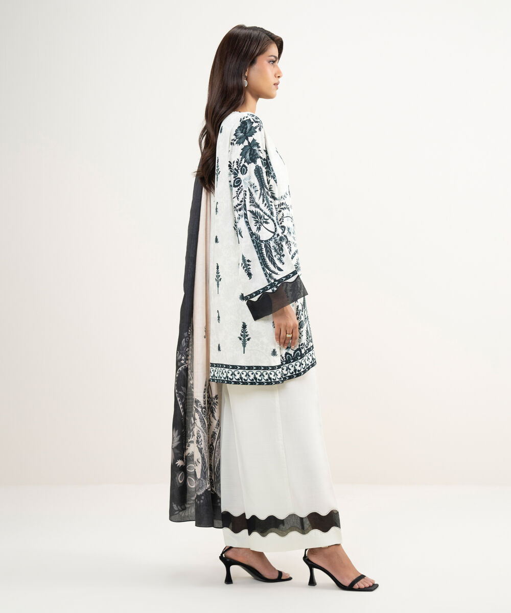 Women's RTW Premium Visocose Satin Embroidered Black 3 Piece Suit