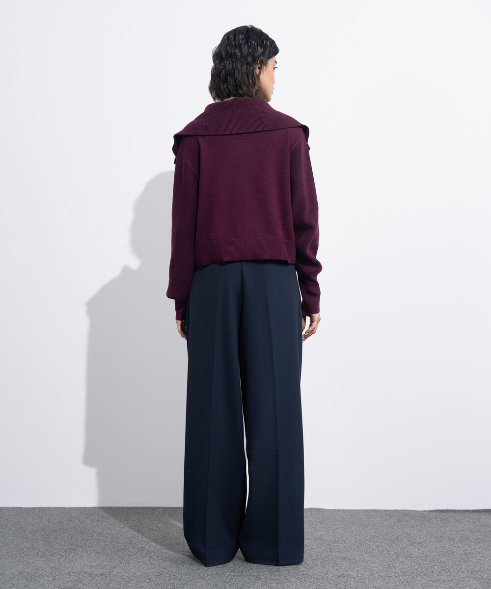 Women's Western Wear Maroon Zip-Up Knit Sweater