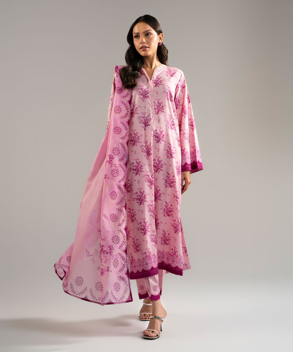 Fine Voile Printed Pink Dupatta