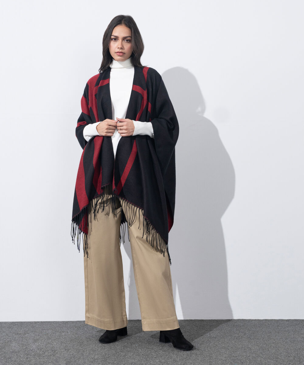 Women's Western Wear Red & Black Cape Shawl