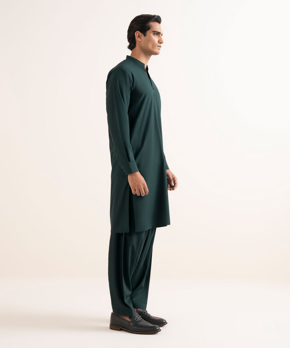 Men's Stitched Premium Wash & Wear Green Suit