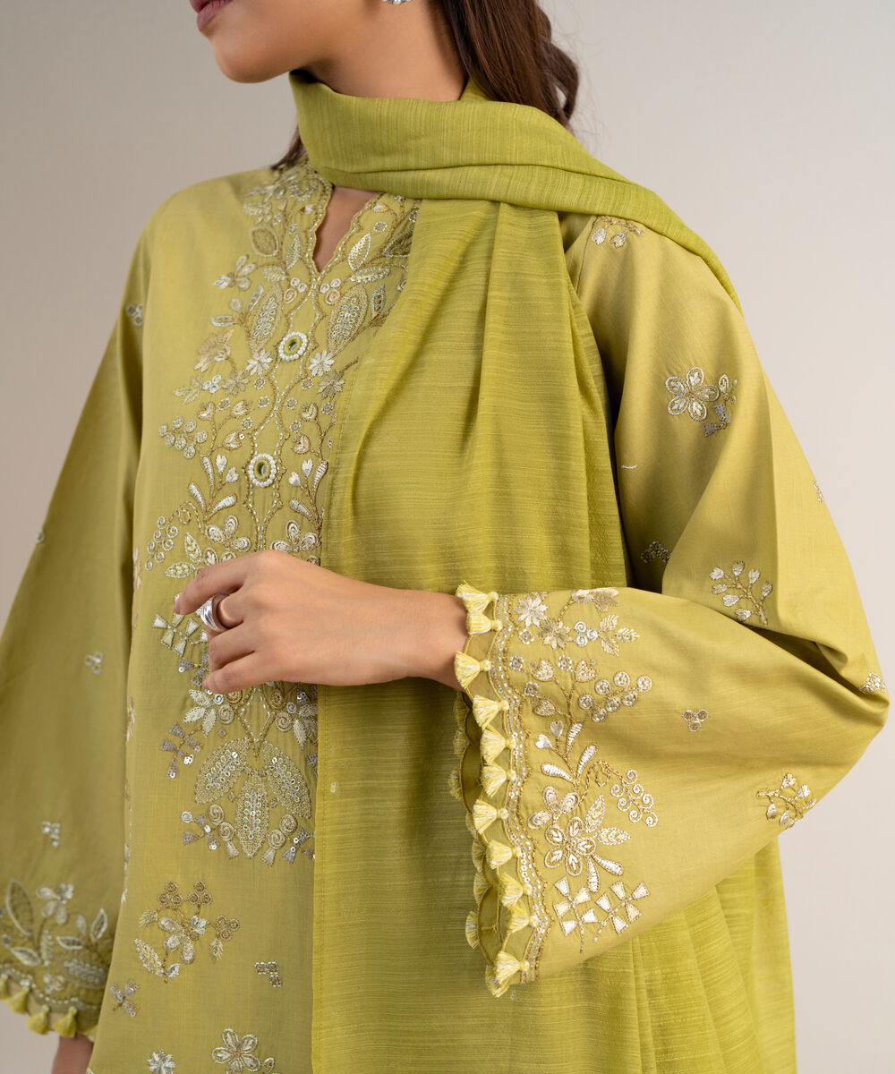 Women's Unstitched Lawn Embroidered Green 3 Piece Suit