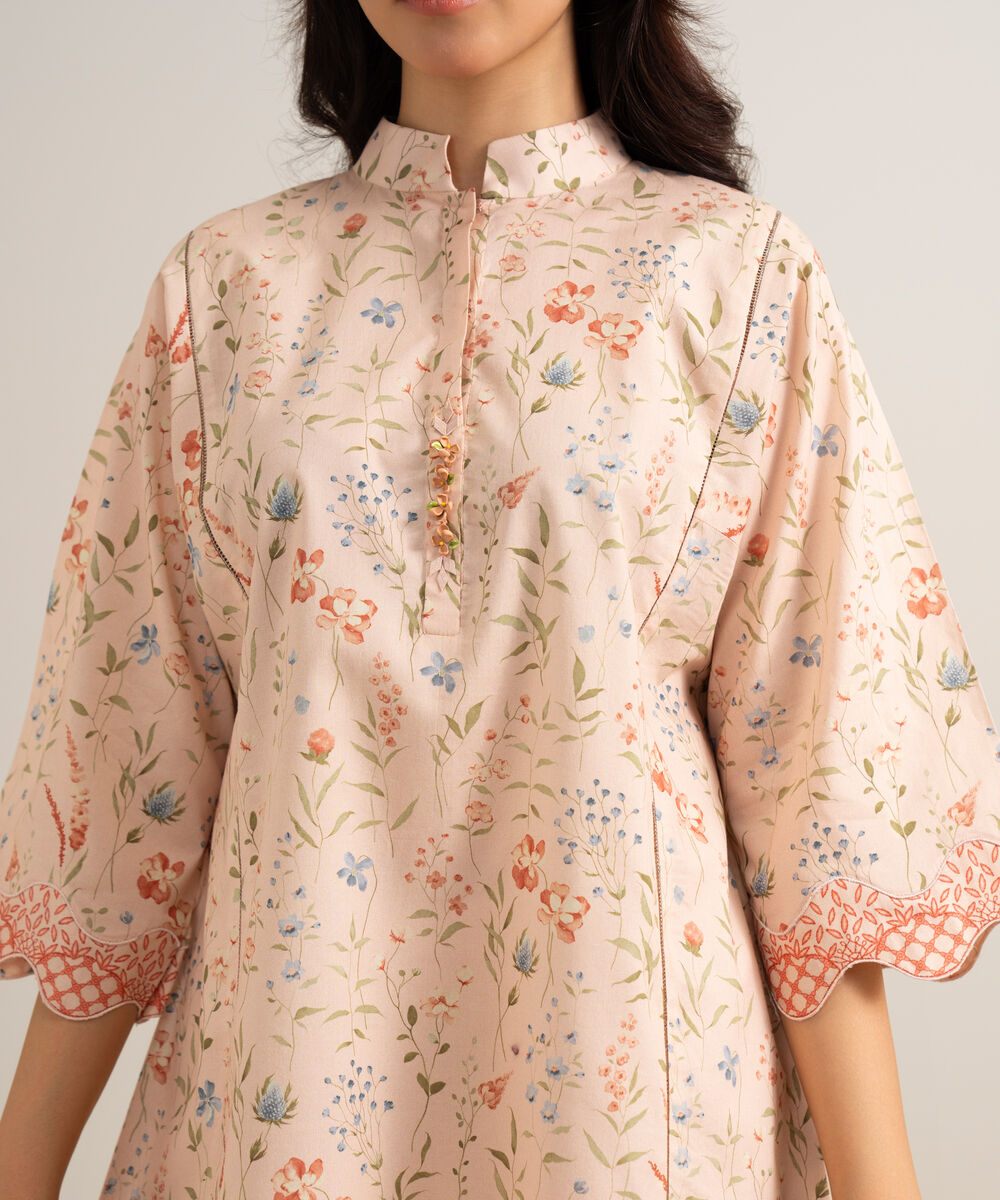 Women's Unstitched Lawn Printed Light Peach 2 Piece Suit