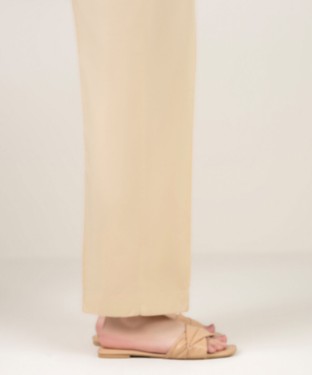 Women's RTW Cambric Solid Beige Straight Pants