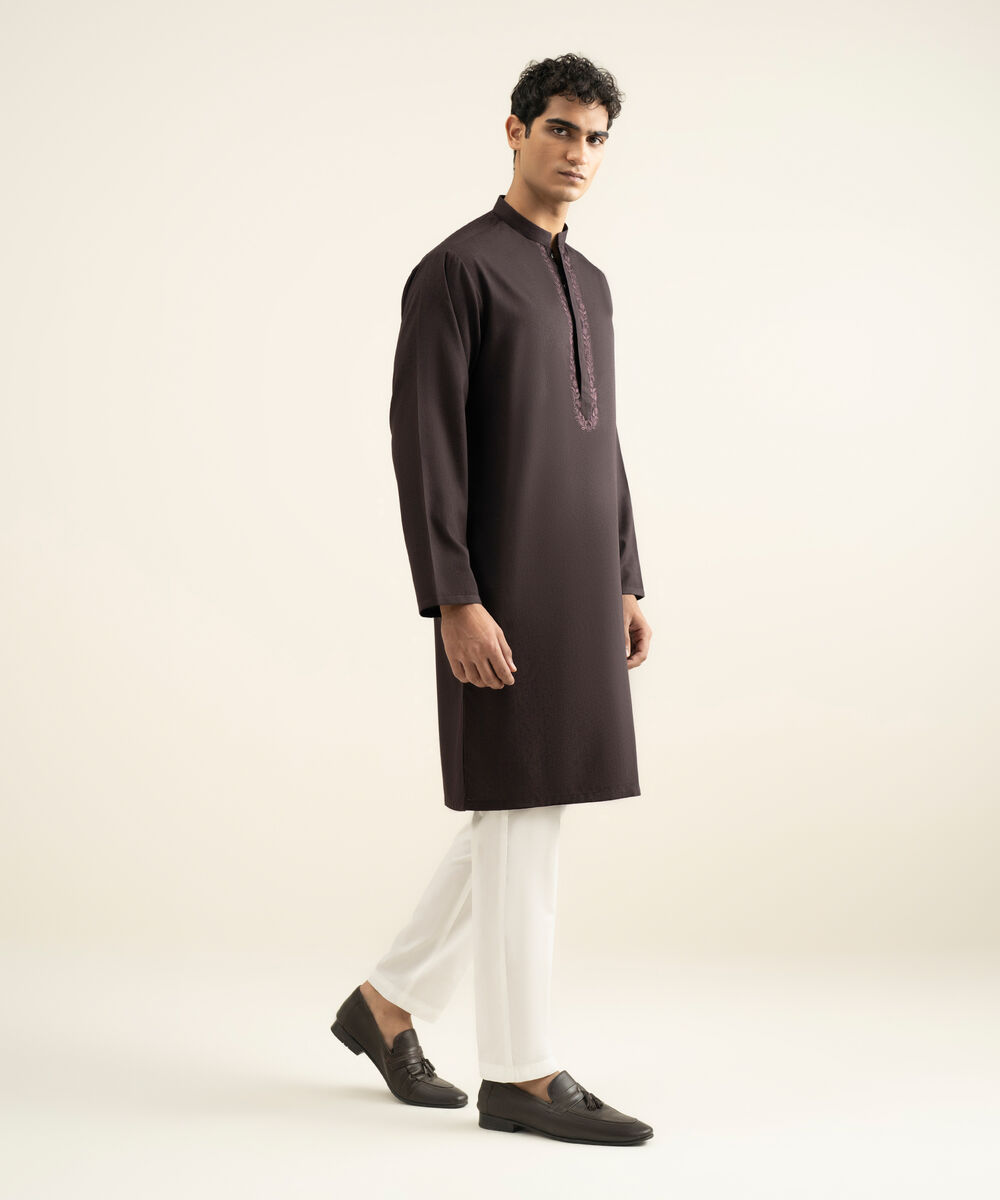 Men's dark purple Blended Jacquard Kurta