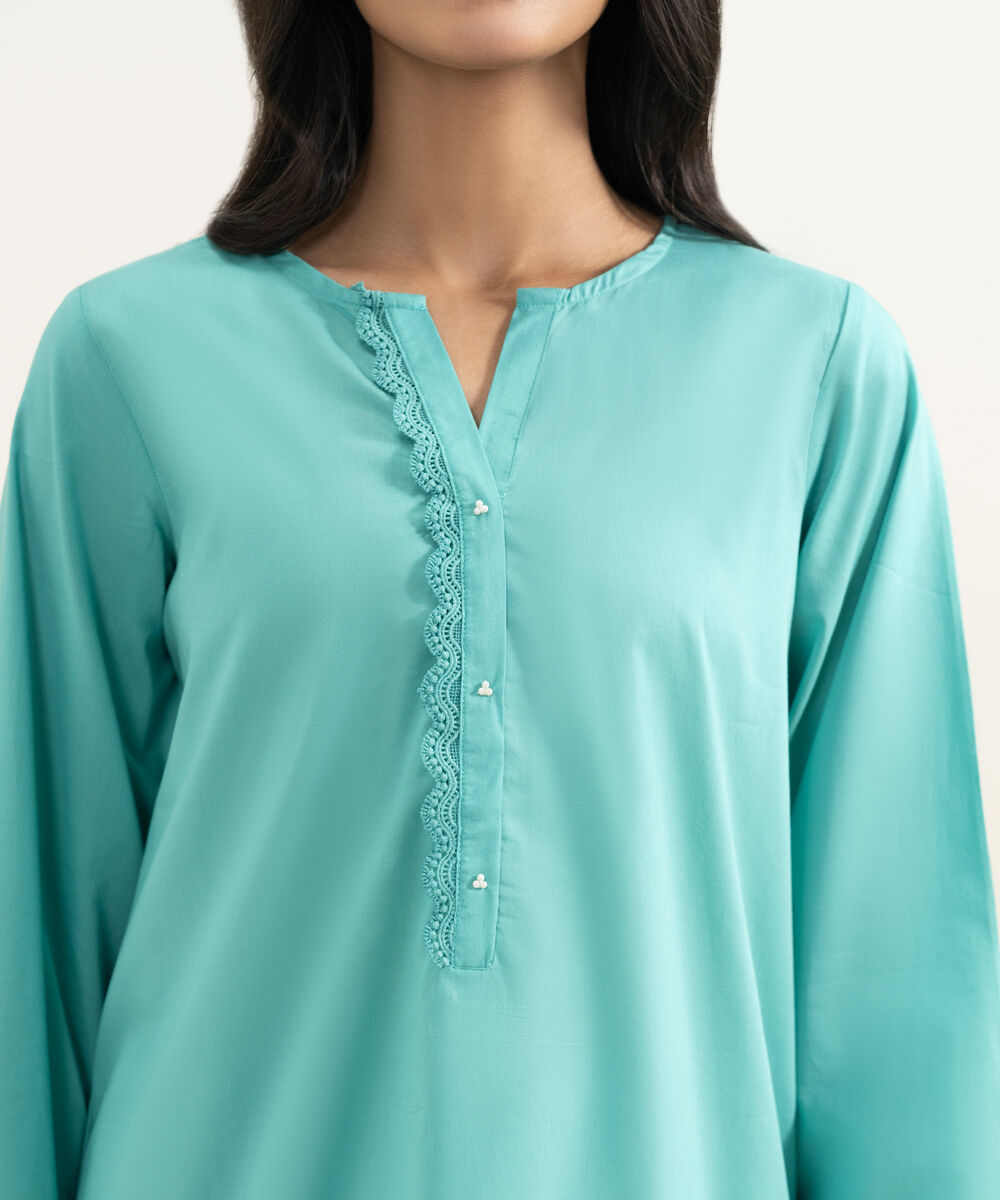 Women's RTW Cambric Solid Blue Straight Shirt