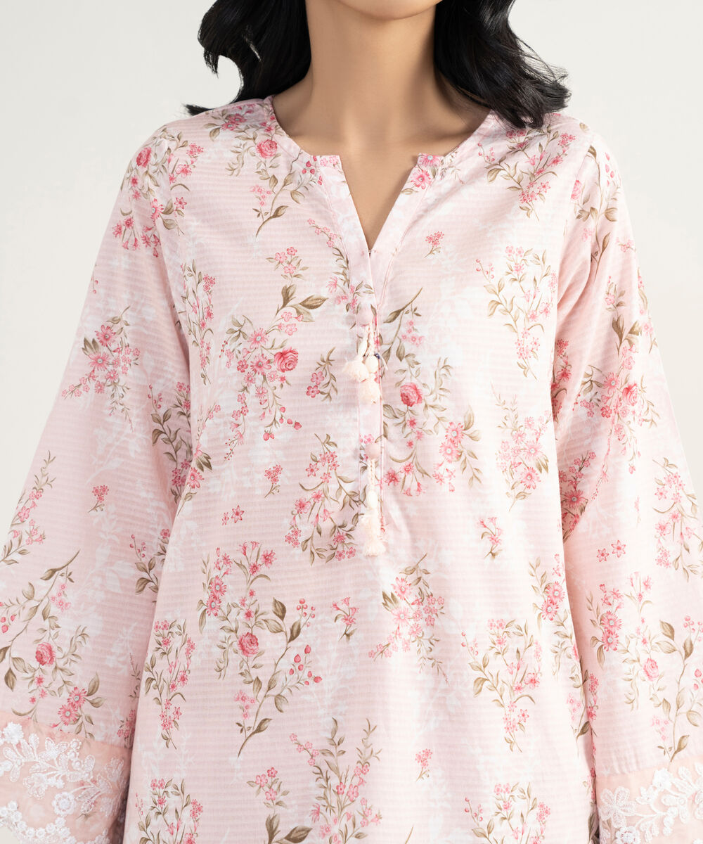 Women's RTW Dobby Embroidered Pink Straight Shirt