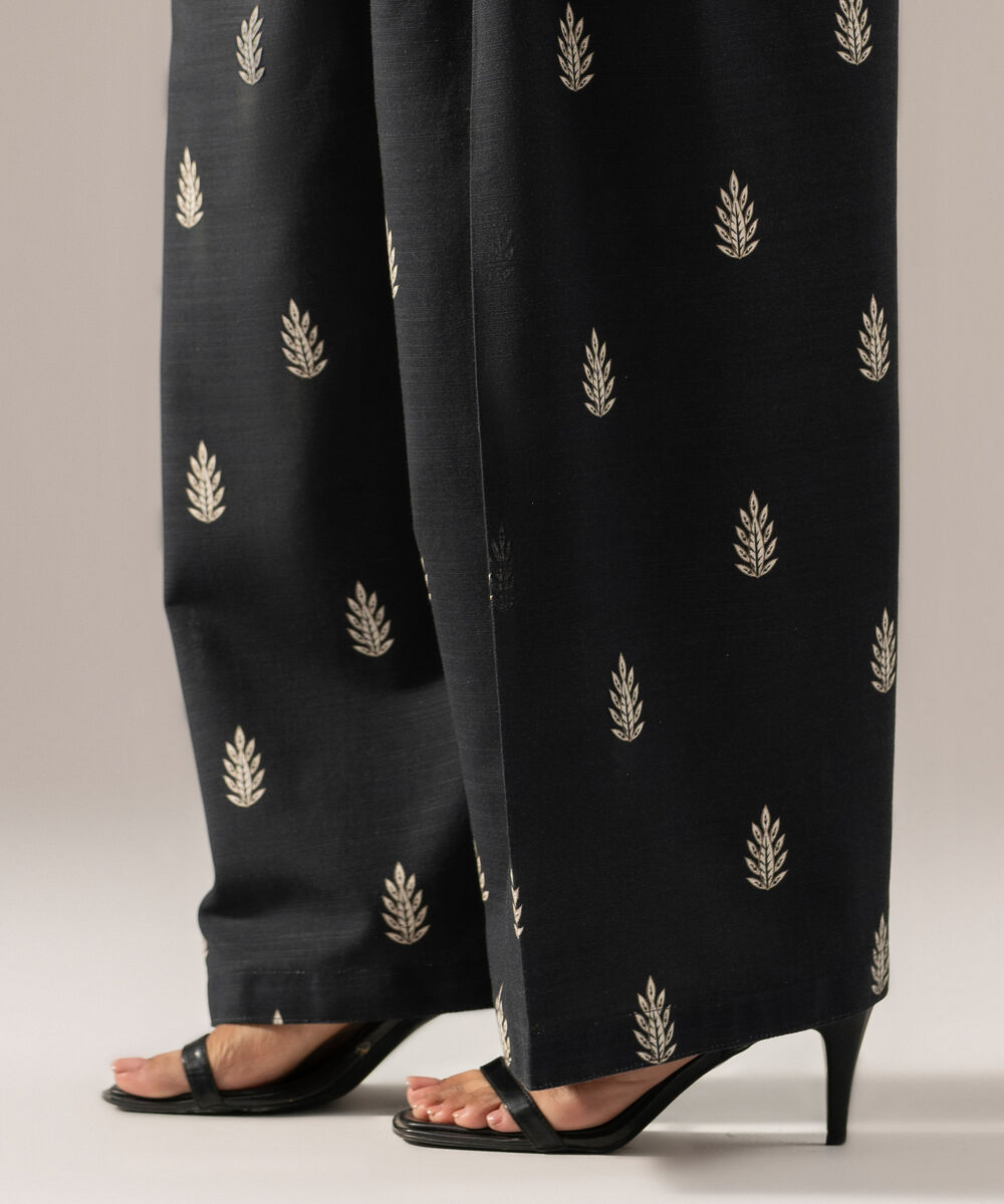 Women's RTW Printed Black Khaddar trouser