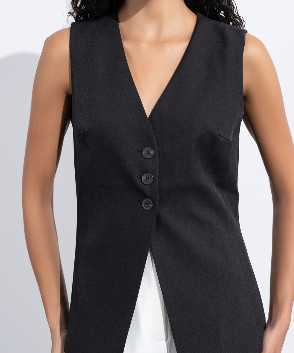 Women's Western Wear Black Tailored Long Waistcoat