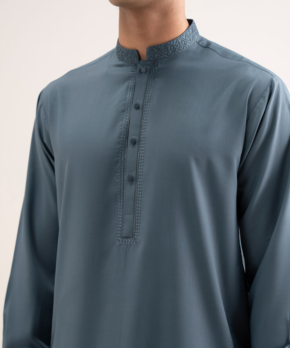 Men'S Stitched Teal Blue Premium Wash And  Wear Suit