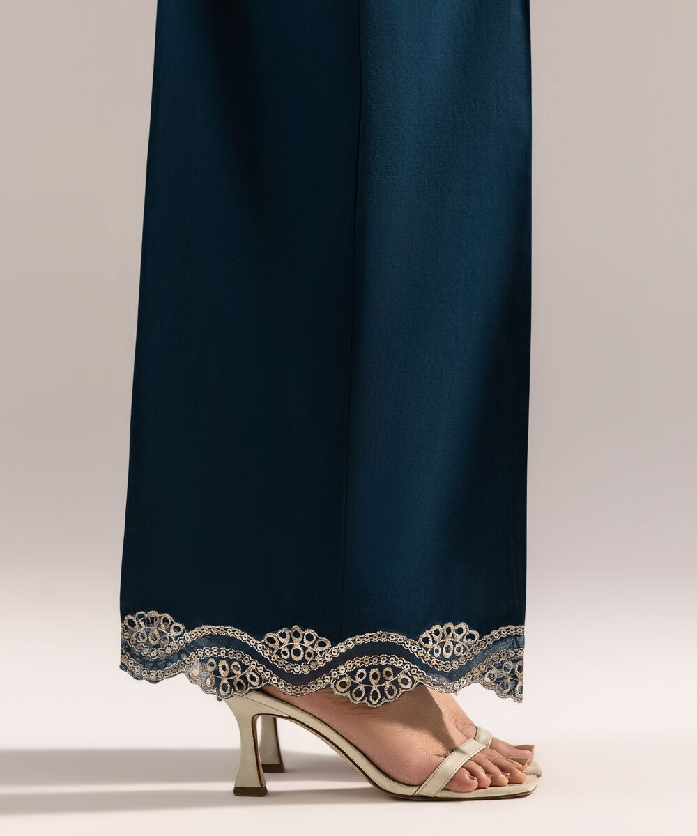 Women's RTW Cambric Embroidered Teal Culottes