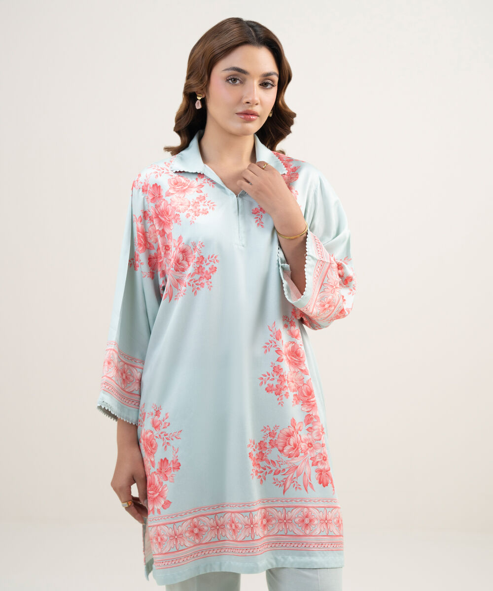 Women's RTW Dobby Printed Blue 2 Piece Suit