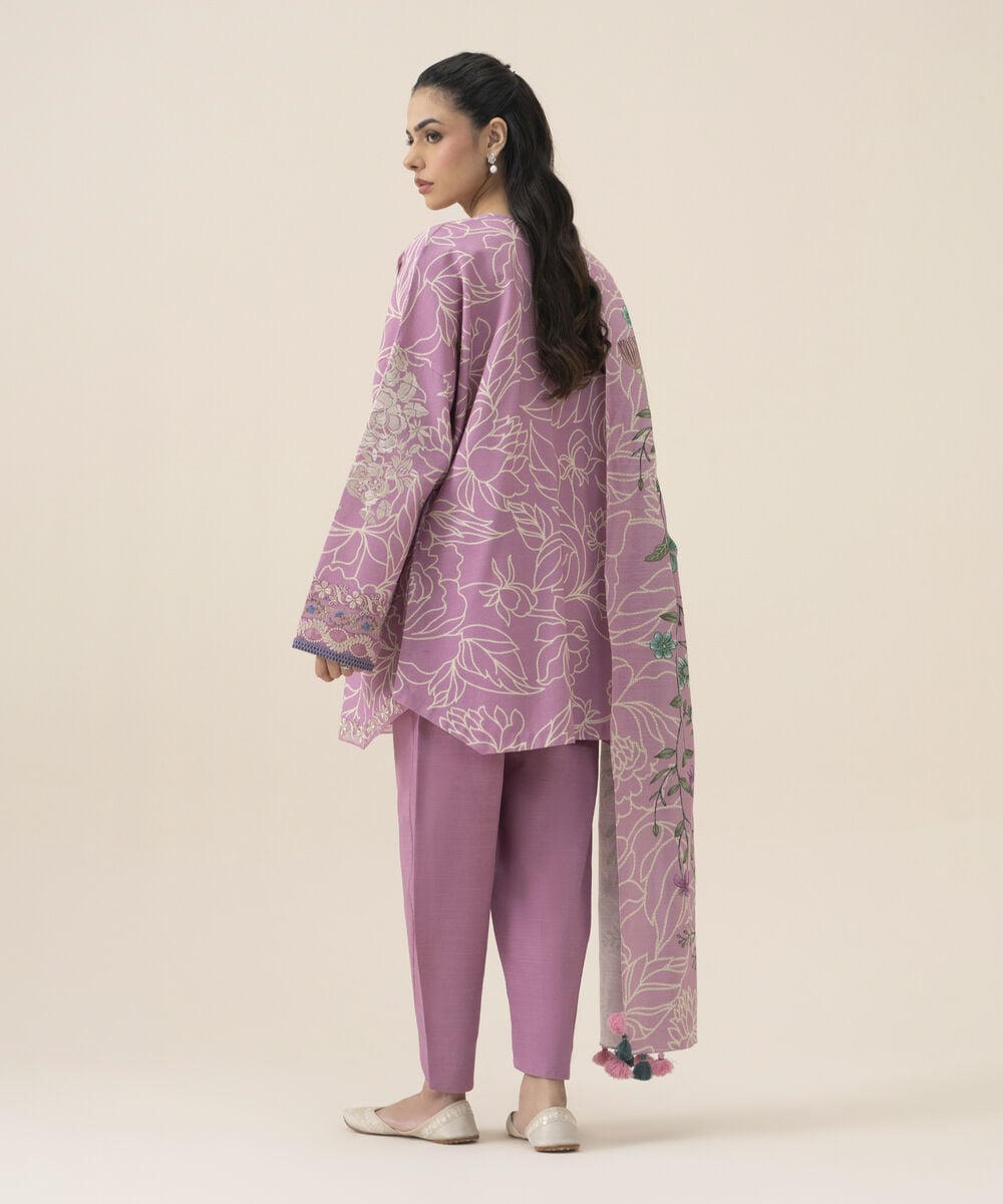 Women's Unstitched Premium Khaddar Embroidered Lilac 3 Piece Suit