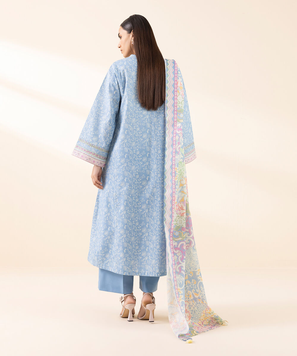 Women's Unstitched Lawn Embroidered Blue 3 Piece Suit