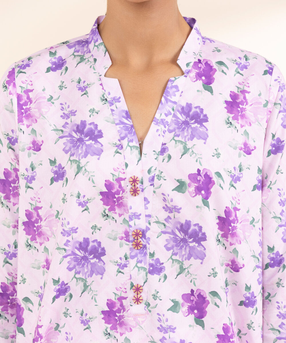 Women's Unstitched Lawn Printed Purple 3 Piece Suit