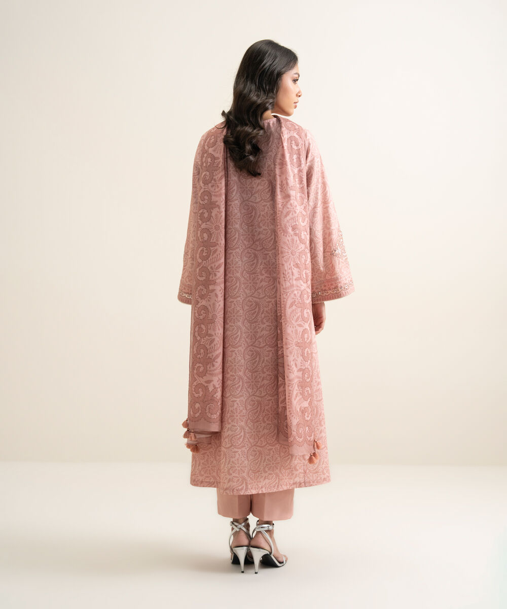 Women's Unstitched Lawn Embroidered Tea Pink 3 Piece Suit