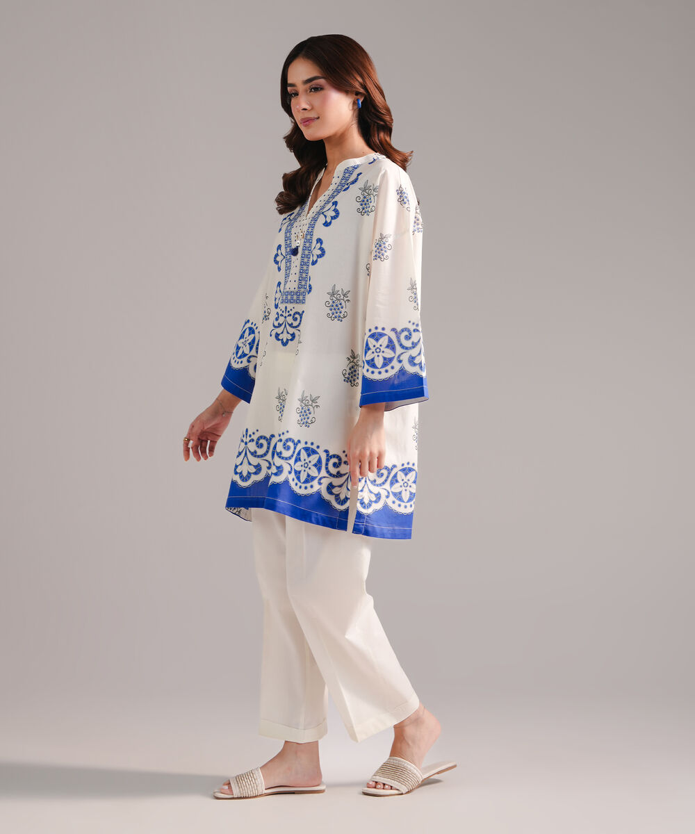 Women's RTW Lawn Printed Off White Straight Shirt