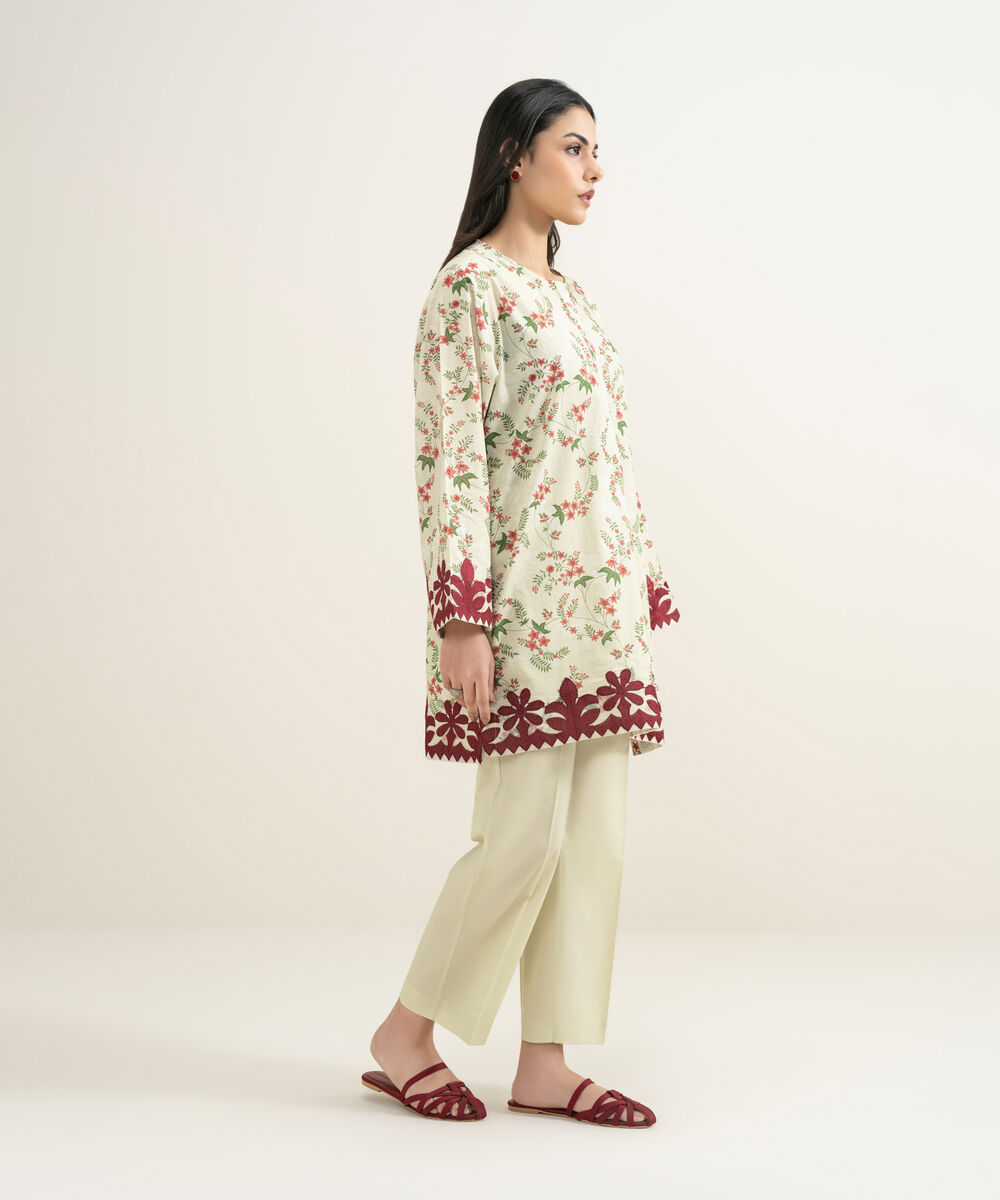 Women's RTW Slub Lawn Embroidered Multi Straight Shirt