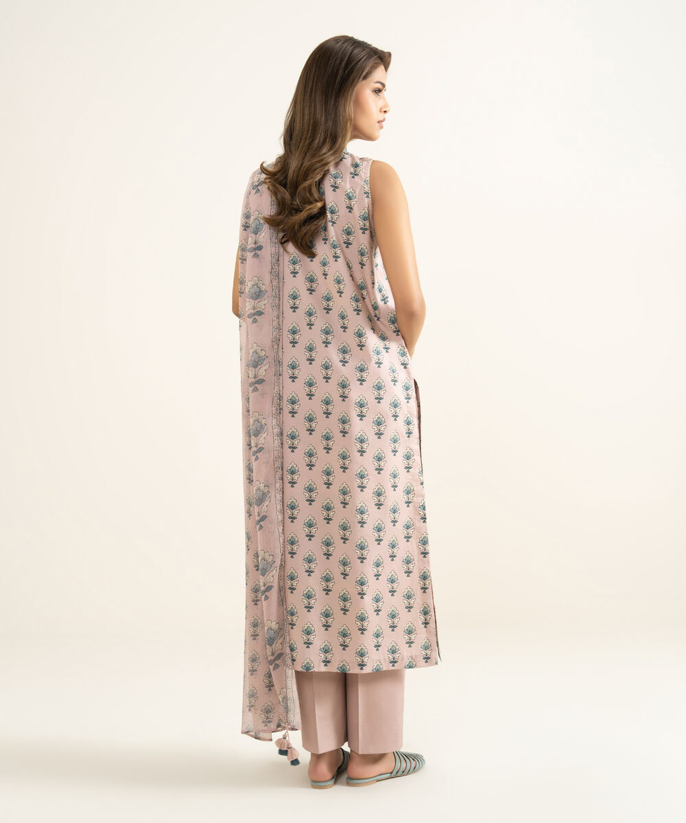 Women's Unstitched Lawn Embroidered Pink 3 Piece Suit