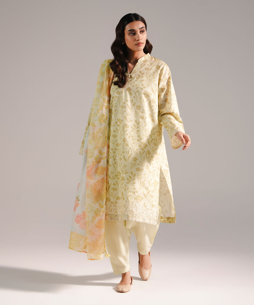 Women's RTW Zari Lawn Embroidered Green 3 Piece Suit